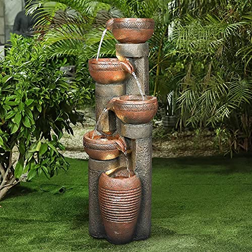 Hamiedun 5 Tier Outdoor Garden Water Fountain Decor Resin Fountain for Garden Floor Patio Deck Porch Backyard and Home Art Decor (Brown 397inch)