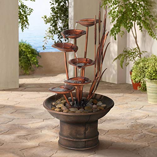 Water Lilies and Cat Tails Modern Outdoor Floor Fountain 33 High Cascading for Yard Garden Patio Deck Home Relaxation