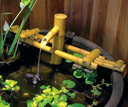 Aquascape 78308 PolyResin Adjustable Pouring Bamboo Fountain Extends from 18 to 30 inches Long to fit Precisely in just About Any Size Container Garden Measures 15 inches high Yellow