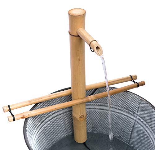Bamboo Accents Water Fountain with Pump Backyard Pond Kit Large 18 Inch Adjustable Style Smooth Split Resistant Bamboo Natural Bamboo Fountain