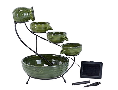 Smart Solar 23931R01 Ceramic Solar Cascading Fountain Glazed Green Bamboo Design Powered by an Included Solar Panel That Operates an Integral Low Voltage Pump with Filter
