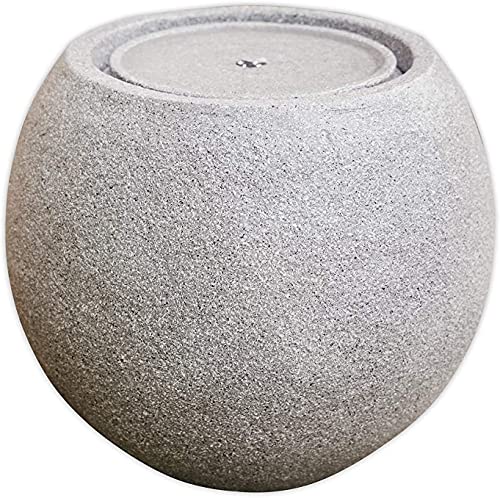 TheHouseOfBamboo Outdoor Solar Fountain Zen Ball Concrete Textured with Led Light Silent Pump Outdoor for Garden Decor Meditation Area  Grey Concrete Color (Concrete Grey)