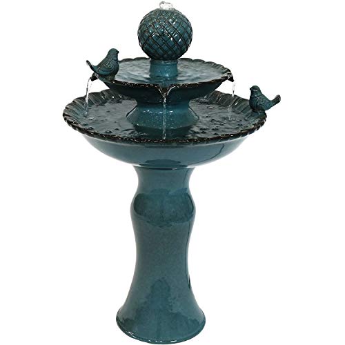 Sunnydaze Resting Birds Outdoor Water Fountain  Ceramic 2Tier Waterfall Fountain  Backyard Water Feature for Patio Yard  Garden  27 Inch