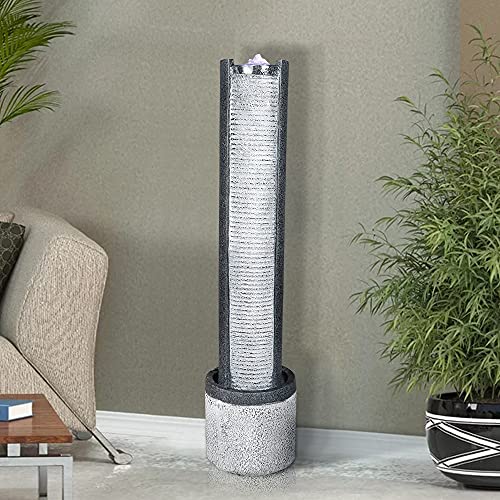 watnature Modern Indoor Outdoor Water Fountain  393 H Columnar Ripple Garden Fountain with LED Lights Cascading Tower Freestanding Waterfall Feature for House Office Garden Patio
