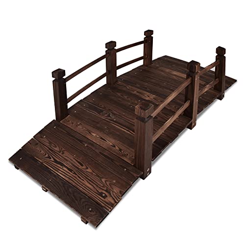 5 ft Wooden Garden Bridge Arc Stained Finish Footbridge with Railings for Outdoor Backyard Pond Easy to Assemble Outdoor Bridge Decor Stained Wood