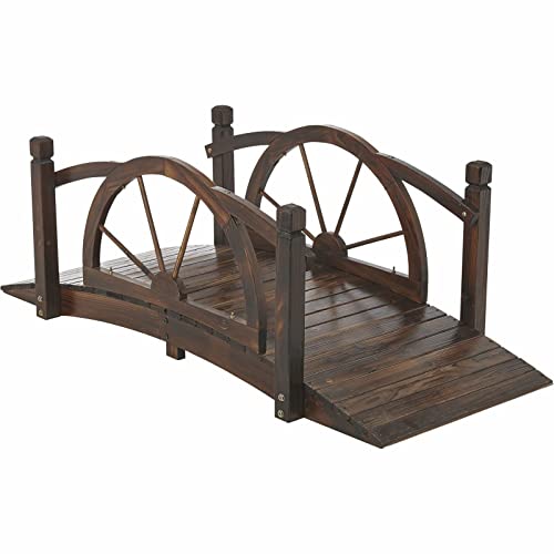 ADHW Wooden Bridge Wagon Wheel Wood Garden Bridge  5ft