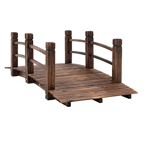 Outsunny 5 ft Wooden Garden Bridge Arc Stained Finish Footbridge with Railings for Your Backyard Stained Wood