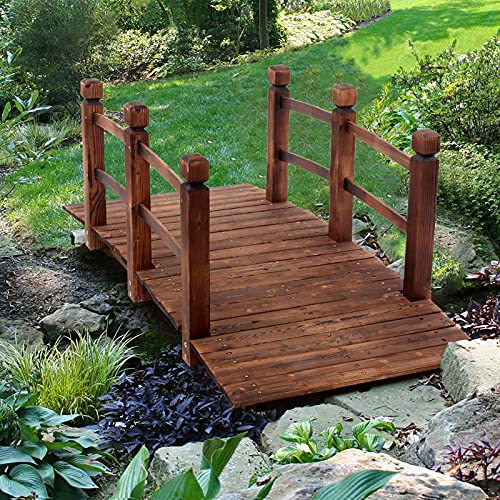 TYSWBLQ Garden Bridges for Outdoors 5Ft Modern Wooden Arch Bridge with Armrests Viewing Bridge Easy to Assemble Beautiful Stylish Stream Bridge Load Bearing 500Lbs (B)