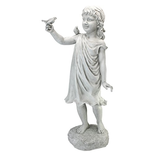 Design Toscano KY1467 Mary Frances and her Feathered Friends Garden Girl Statue Antique Stone