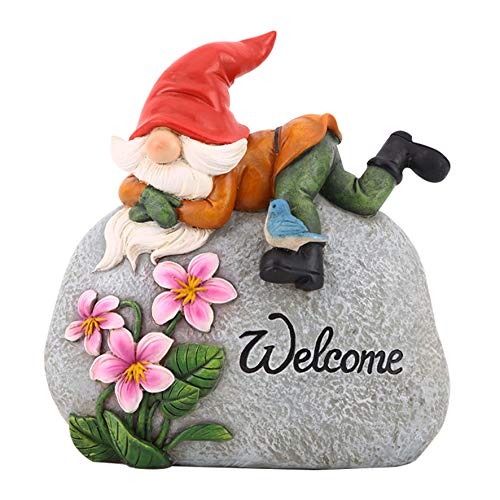 TZSSP Outdoor Garden Gnome Statue Statuary Welcome Stone for PatioLawnGarden DecorationRed