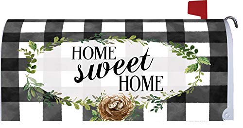 Custom Decor Gingham Home Sweet Home  Mailbox Makeover  Vinyl with Magnetic Strips for Steel Standard Rural Mailbox  Made in The USA  Copyright Licensed and Trademarked Inc