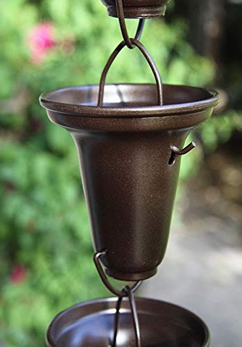 KAM Home Flared Cups Rain Chain 85 FEET (Bronze) with Brass Bolt Gutter Adapter for Rain Chain Installa Standard