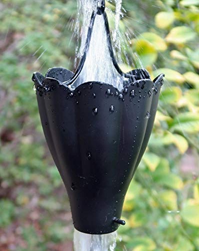 KAM Home XL Scallop Aluminum Cups Black Rain Chain (85Foot) with Brass Bolt Gutter Adapter for Rain Chain Installa Standard