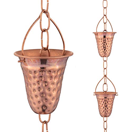 Marrgon Copper Hammered Rain Chain  Decorative Chimes  Cups Replace Gutter Downspout  Divert Water Away from Home for Stunning Fountain Display  65 Long for Universal Fit  Bell Style