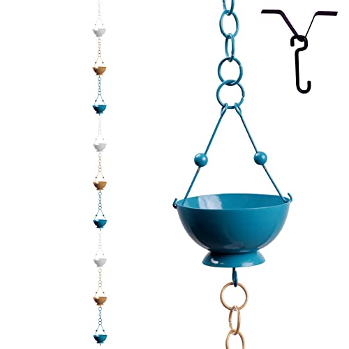 Matildas Home 8 Rain Chains for Outside 9 Cups Weatherproof and Rustproof Iron Easy to Install Includes Hanging and Gutter Clips Brightens Up Your Garden All Year Round