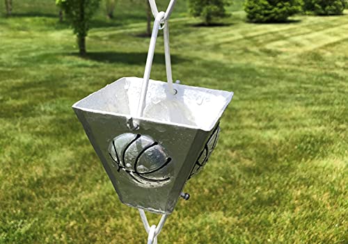 Unitt Rain Chains Roof Gutter DownspoutSpout Channel Rainwater Water CatcherDiverter 85 feet Length Metal Gray Hand Painted Basketball Sports Theme Square Cup 8801AL