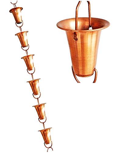 Unitt Rain Chains Roof Gutter DownspoutSpout Channel Rainwater Water CatcherDiverter 85 feet Length Metal Pure Copper Classic Bell Cup 7227