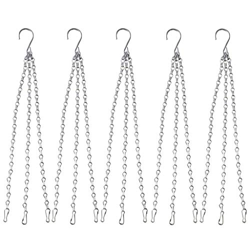 Lainrrew 5 Pcs Hanging Chains 3 Point 16 Inch Flower Pot Basket Chain Garden Plant Hangers Hanging Chain for Bird Feeders Planters Lanterns (Silver)