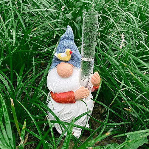 HOWAYI Gnome Rain Gauge for YardRain Gauge with Stake and Replacement Glass TubeGnome Decorations Outdoor with Rain Gauge for Garden Patio Lawn