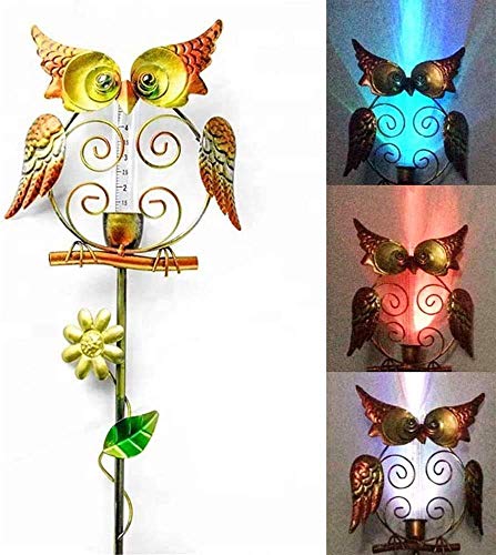 Owl Solar Rain Gauge Stake Outdoor Decorative for Garden Yard with 2 Pcs Glass Tube