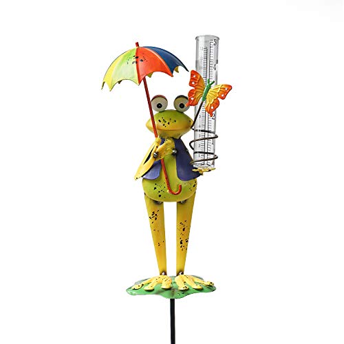 SaphiRose Rain Gauge Stake for Yard Garden Stakes Decor Outdoor Metal Frog Figurine with Plastic Tube  512 W x 394 D x 3858 H
