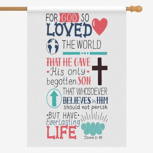 InterestPrint Christian Bible Verse John 316 for God So Loved The World House Flags House Banner Decorative Flags for Home Outdoor Welcome Holiday Yard Flags 28 x 40 (Without Flagpole)