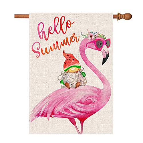 pinata Flamingo Summer Garden Flag 28 X 40 Double Sided Large Gnome Summer House Flag Burlap Outside Lawn Seasonal Yard Welcome Flag Hello Summer Banner Sign Cute Watermelon Beach Porch Pink Decor