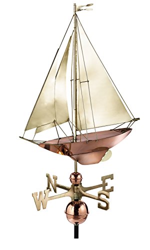 Good Directions Racing Sloop Weathervane Pure Copper with Brass Sails (24 inch) Boat Wind Vane