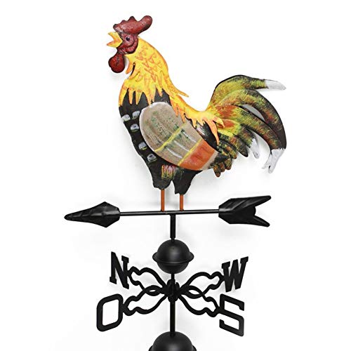 w5bhj88 Weather Vane with Rooster Ornament Cast Iron Wind Vane Weather Vane for Roofs Rooster Weathervane Garden Yard Patio Decor (as Shown)