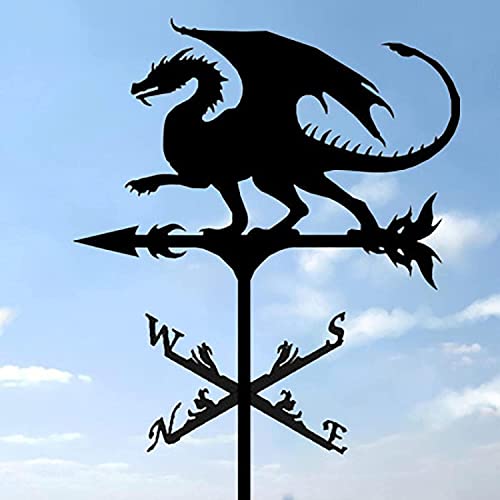 24Metal Weathervane with Garden PoleShape of Rooster Horse Dog Dragon Iron Art Weather Vane for Garden Paddock Roof TopperFarm Scene Garden Stake Rotating Wind Direction Measuring Tools Decor (A)