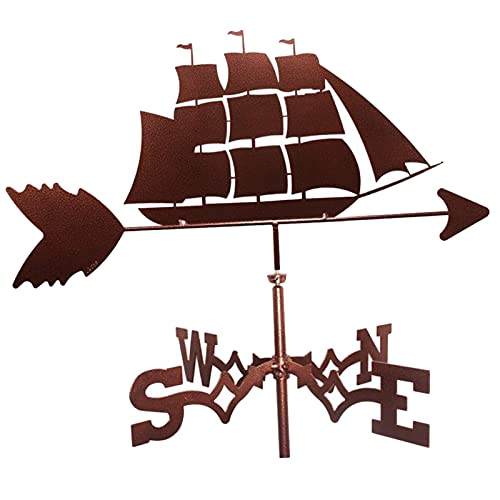 MagiDeal Stainless Iron Sailing Ship Weathervane Weather Vane Yard Garden Barn Scene