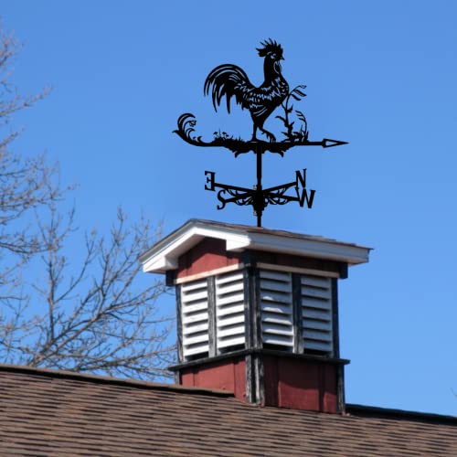 YFeiQi Metal Rooster WeathervaneIron Art Weather Vane for Outdoor Garden Paddock Roof Rotating Wind VaneWind Direction Measuring ToolsRoof Decoration Accessories(Black)