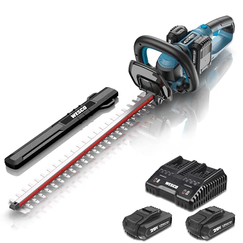 WESCO 40V Cordless Hedge Trimmer 24Inch Dual Action Cutting Blades 34Inch Cutting Capacity 2Pcs 20Ah Liion Battery and Charger Cordless Trimmer for HedgesShrubsBushes TrimmingWS8263U
