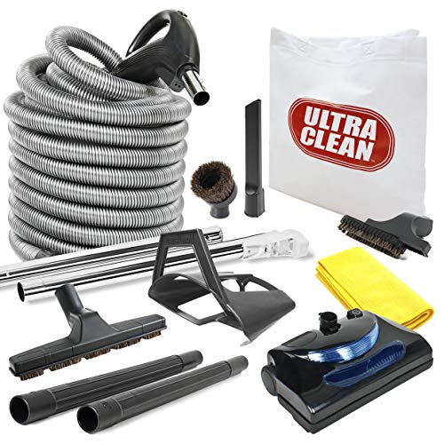Ultra Clean Central Vacuum kit with Powerhead hose and tools for Beam Electrolux Nutone Hayden fits all brands white head (black 30ft)