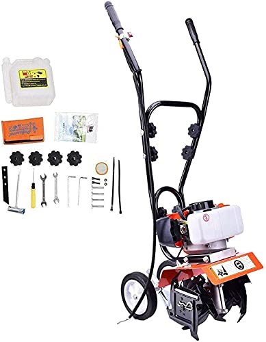 52CC 6500rpm Mini Tiller Cultivator2Stroke Engine 4 Teeth with 4 Blades Garden Tiller TwoWheeled Soil Petrol Gas Powered Mini Tiller for DIY or Professional Landscapers