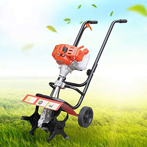 YIYIBYUS 52CC 2 Stroke Gas Powered Tiller Cultivator AirCooled 2Stroke Single Cylinder Mini Tiller Cultivators Plant Garden Farm Tilling ToolHandPull Recoil