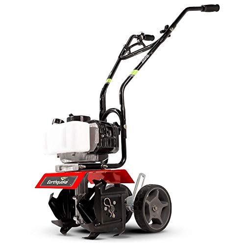 Earthquake 31635 MC33 Mini Tiller Cultivator Powerful 33cc 2Cycle Viper Engine Gear Drive Transmission Height Adjustable Wheels 5 Year WarrantyRed
