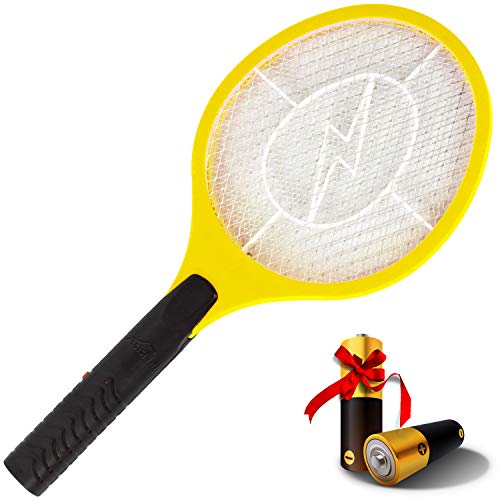 ASISNAI Bug Zapper 18 Electric Fly  Mosquito Swatter Racket  OutdoorIndoor Killer for Flies BatteryOperated Tennis Killing Zap 3000 Volts Electronic Catcher 2 AA Batteries Included  Yellow