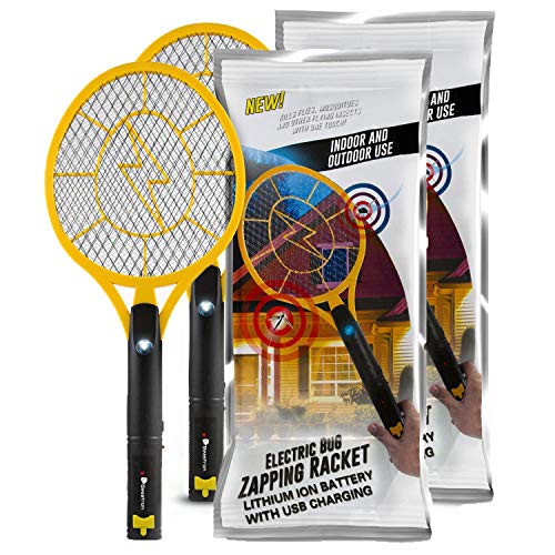 Beastron Rechargeable Bug Zapper 3000 Volt Usb Charging Electric Fly Killer Racket Led Light 3 Layer Mesh Safe to Touch Large Sizepack of 2