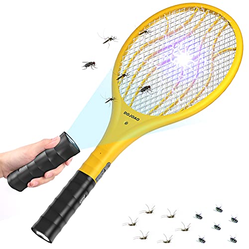 Bug Zapper 2 in 1 Electric Fly Swatter  Detachable Flashlight 4000 Volt USB Charging Cable Fly Zapper for Indoor and Outdoor (Yellow)