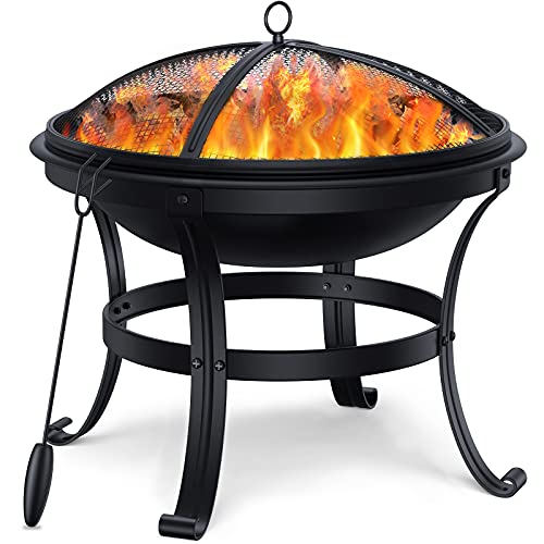 Easoger Outdoor Fire Pit Wood Burning Fire Pits for Outside 22 Small Fire Pit Outdoor Cast Iron Portable Patio Fire Pit with BBQ Cooking Grill Spark Screen Log Grate Poker