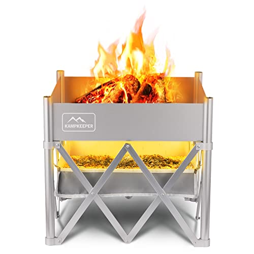 KAMPKEEPER PopUp Fire Pit Portable 18 Inch Outdoor Patio Mini Bonfire Pit Wood Burning for Backyard Camping Picnic Bonfire Garden Log Grate Included Heat Shield for Leave No Trace Fires