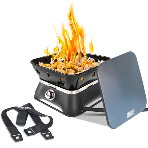 Outland Living Firecube 805 Portable 14Inch Square Propane Gas Fire Pit for Camping with Cover Carry Kit and Lava Rock Stones 58000 BTU Black