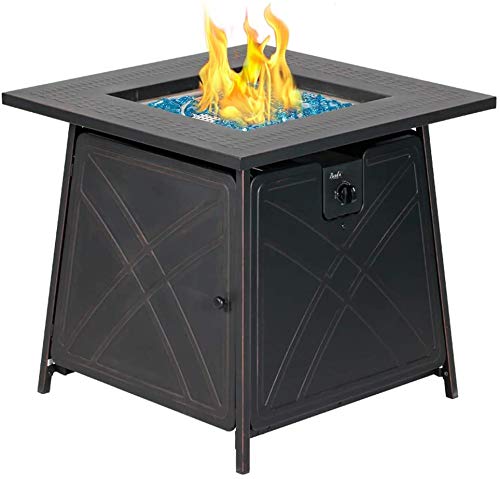 BALI OUTDOORS Gas FirePit Table 28 inch 50000 BTU Square Outdoor Propane Fire Pit Table with Lid and Blue Fire Glass