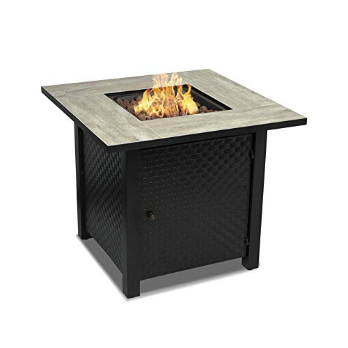 Gas Fire Pit Table Camplux 30 Inch Outdoor Propane Fire Pits 50000 BTU Ceramic Table Top Square Fire Pit with Lid and Lava Rocks Outdoor Bar for Backyard Patio and Swimming Pool