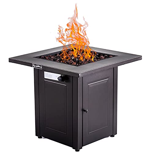 LEGACY HEATING 28in Outdoor Propane Fire Pit Table 50000 BTU Gas Fire Pit Table Square Steel Fire Table with Lid  Lava Rock Firepit Table for Outside Patio Backyard Party Garden Courtyard Balcony