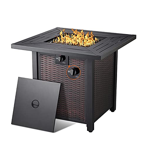 NAVINE Outdoor Propane Fire Pit  28 in 50000 BTU Gas Fire Pit Table Adjustable Flame with Volcanic Rock ETL Certification Apply to GardenPatio Backyards