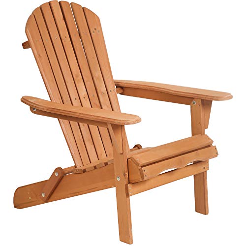 Adirondack ChairFolding Wooden Lounger Chair，AllWeather Chair for Fire PitGardenFish with 250lbs Duty Rating，Natural