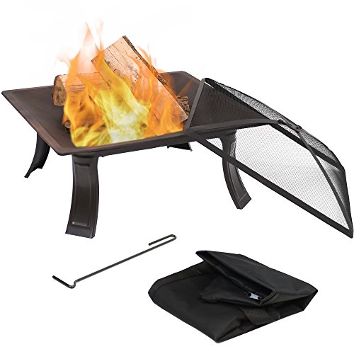 Sunnydaze Wood Burning Fire Pit  Square Portable Campfire OnTheGo  Folding Legs  Perfect for Camping or Tailgating Spark Screen Poker and Carrying Case  Easy Assembly  26Inch