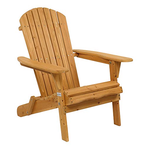 VINGLI Wooden Adirondack Chair 350 LBs Support Ergonomic Design Folding Outdoor Patio Fire Pit Lounge Armchair Furniture wNatural Finish for Beach Poolside Balcony